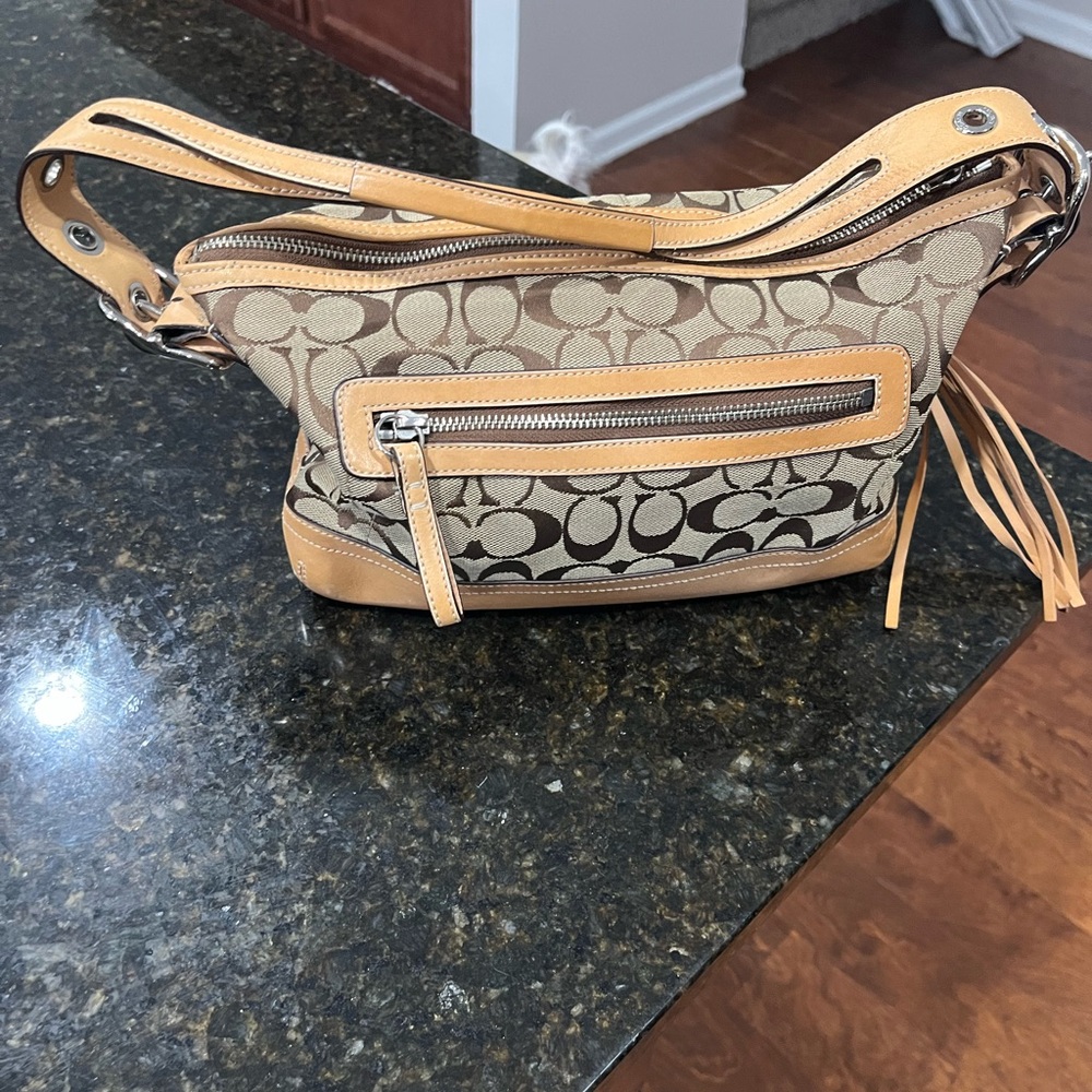 Coach Tan and Brown Shoulder Bag